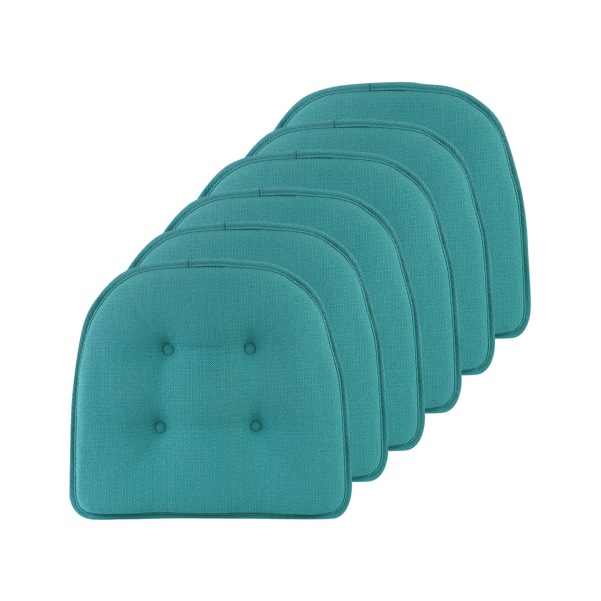 Klear Vu Omega Non-Slip Chair Cushions, Assembled in USA, U-Shaped Skid-Proof Seat Pads for Dining Room, Kitchen, Office, 15"x16" 4 Pack Slub Natural 4 Count