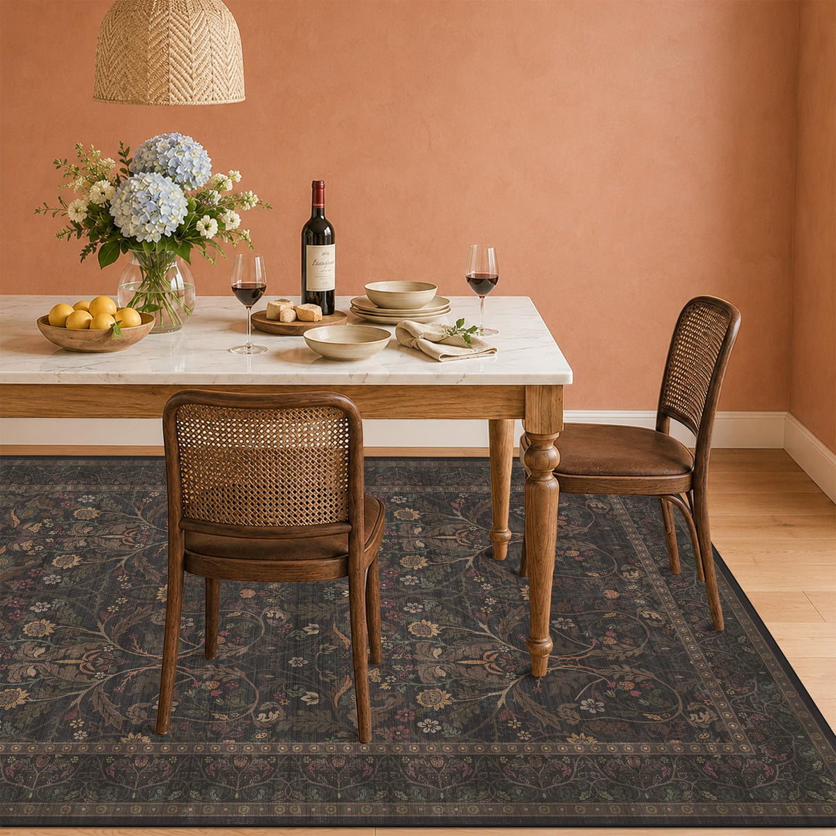 Dark Brown 2x3 Washable Entry Rug, Throw Small Rugs for Entryway Kitchen Bathroom Indoor Door Mat, Farmhouse Floral & Botanical Door Mats, Low Pile Soft Stain Resistant Carpet