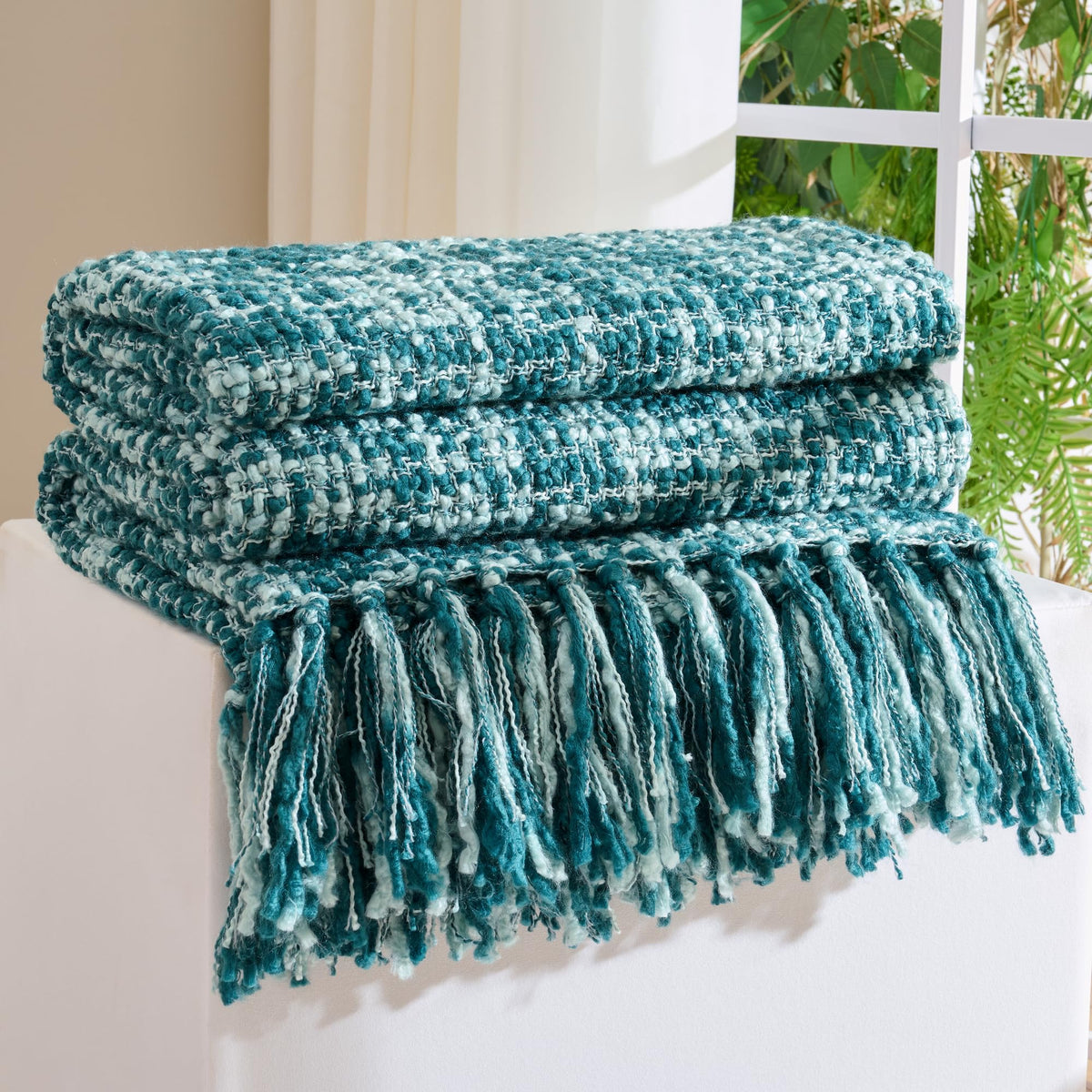 Multi-Color Cable Woven Throw Blanket for Couch - 50"X60"