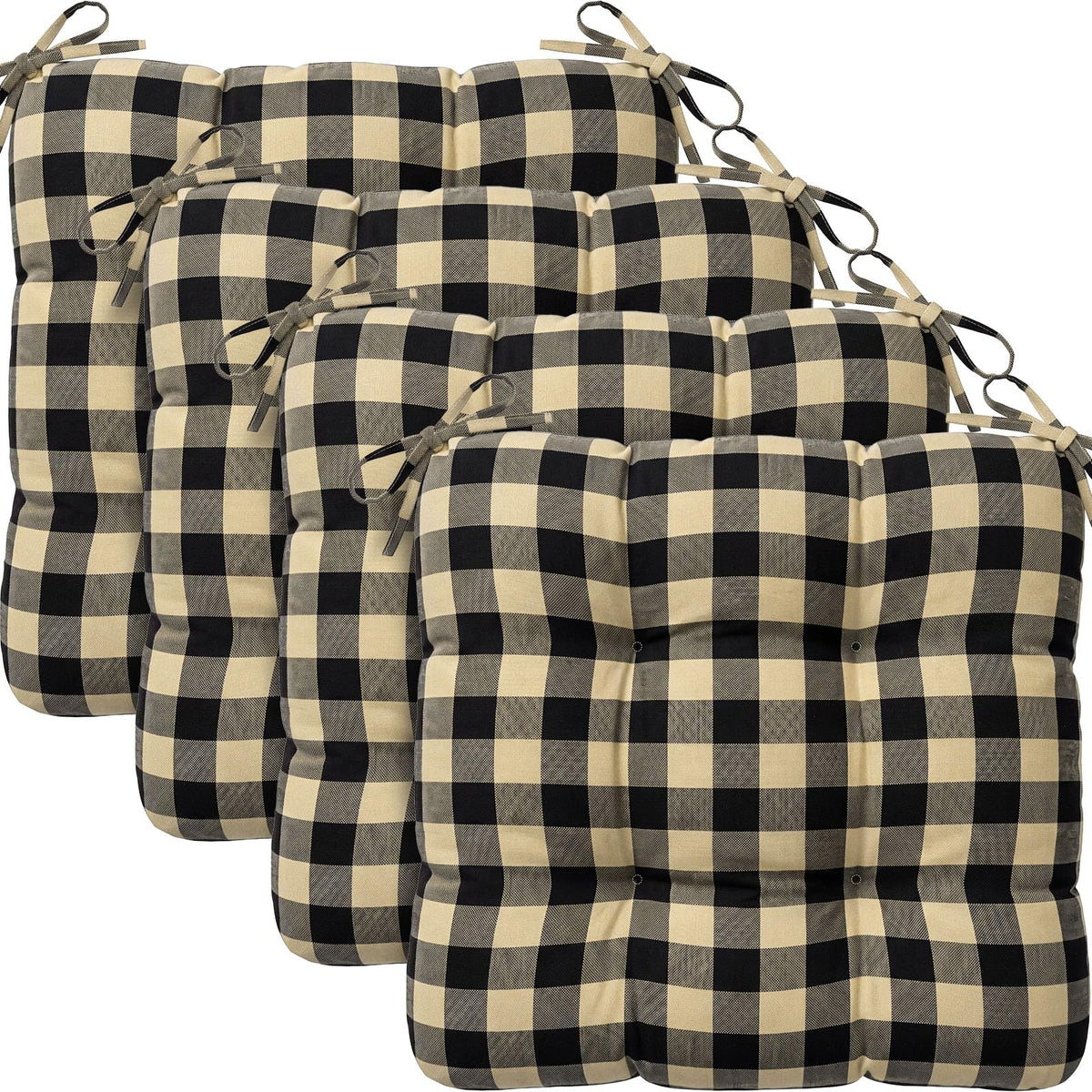 Geetery 4 Pack Chair Cushions, 16" x 15",Black and White,Plaid