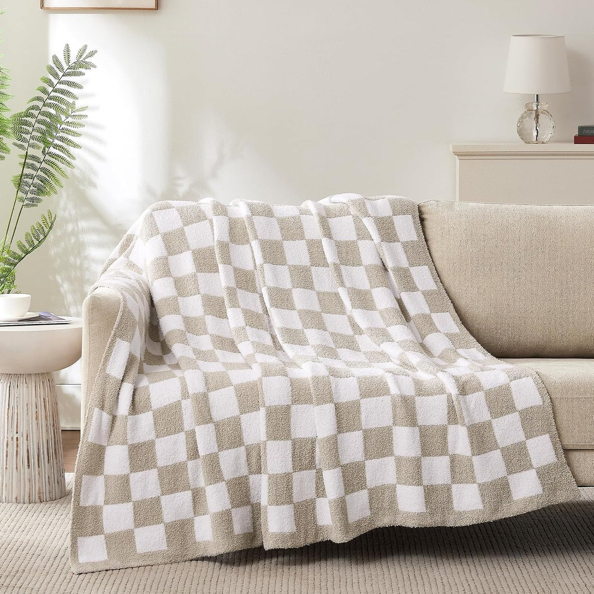 Checkered Throw Blanket for Couch, Soft Cozy Warm Knitted Blankets