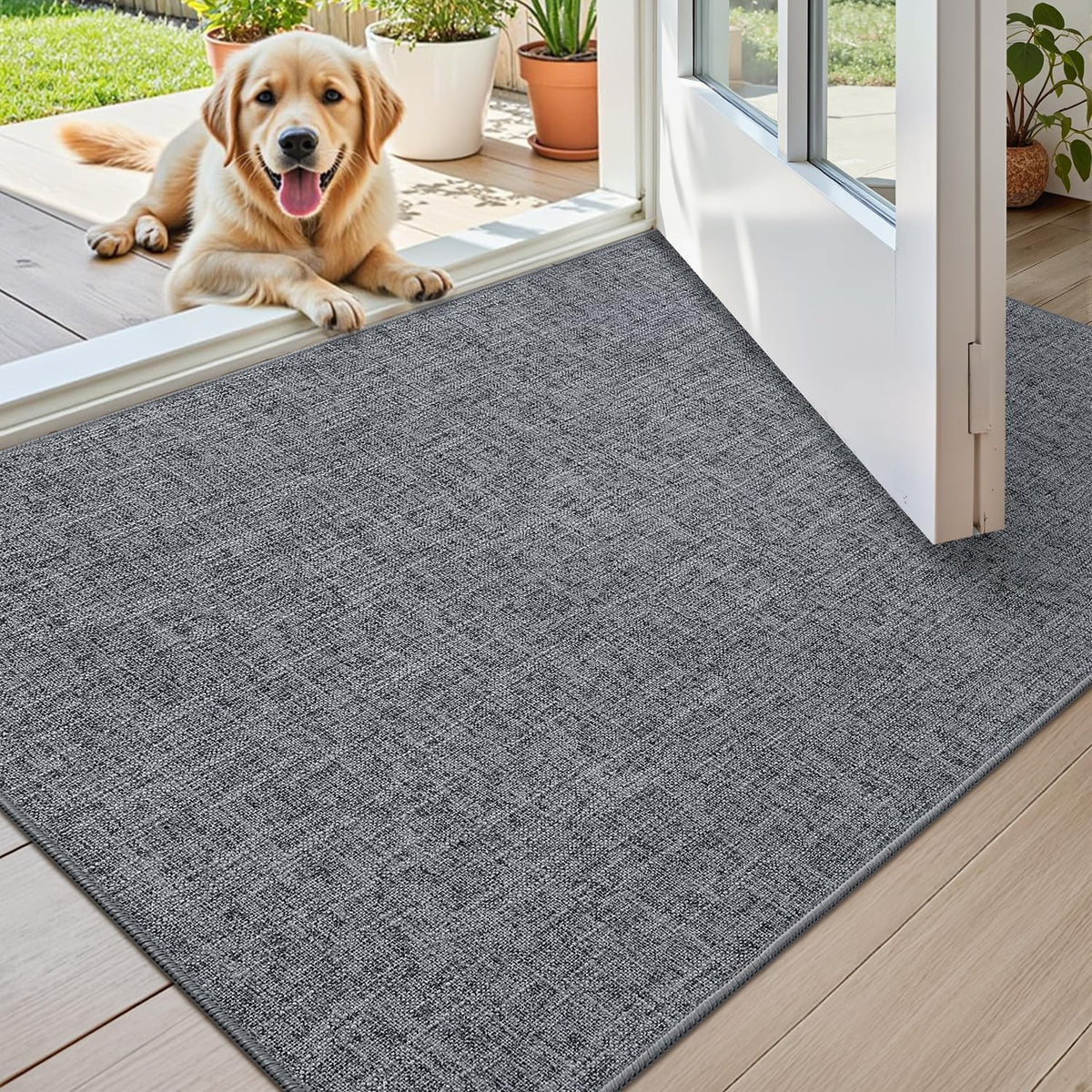 Color&Geometry Ultra-Thin Indoor Door Mat Entrance, 17"x30" Heather Khaki