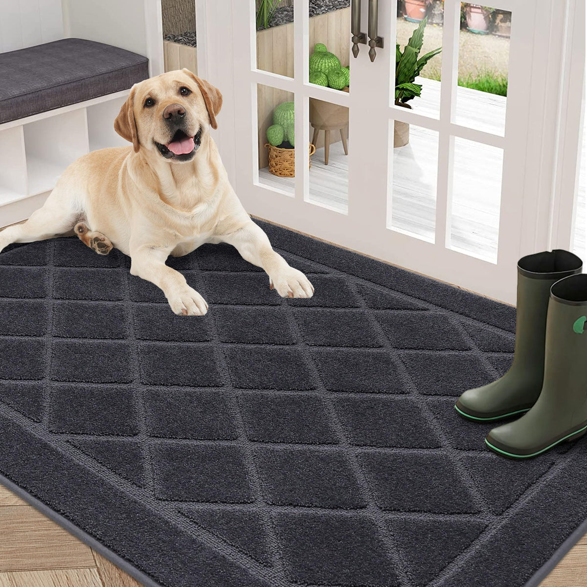 BEQHAUSE Dirt Trapper Door Mat 20" x 32", Doormat Non-Slip, Navy Blue