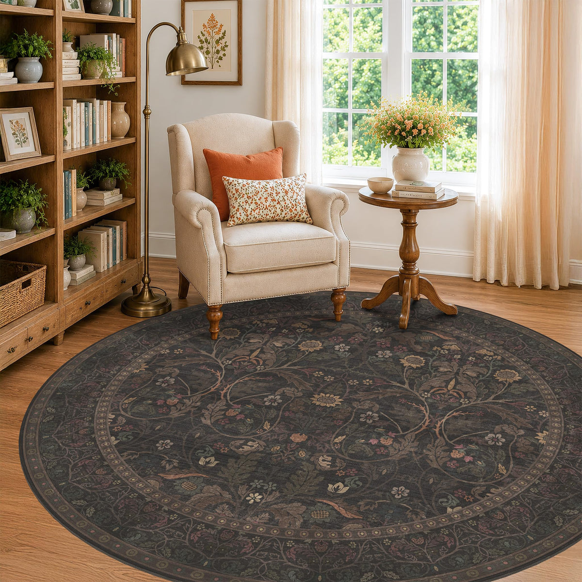 Dark Brown 2x3 Washable Entry Rug, Throw Small Rugs for Entryway Kitchen Bathroom Indoor Door Mat, Farmhouse Floral & Botanical Door Mats, Low Pile Soft Stain Resistant Carpet