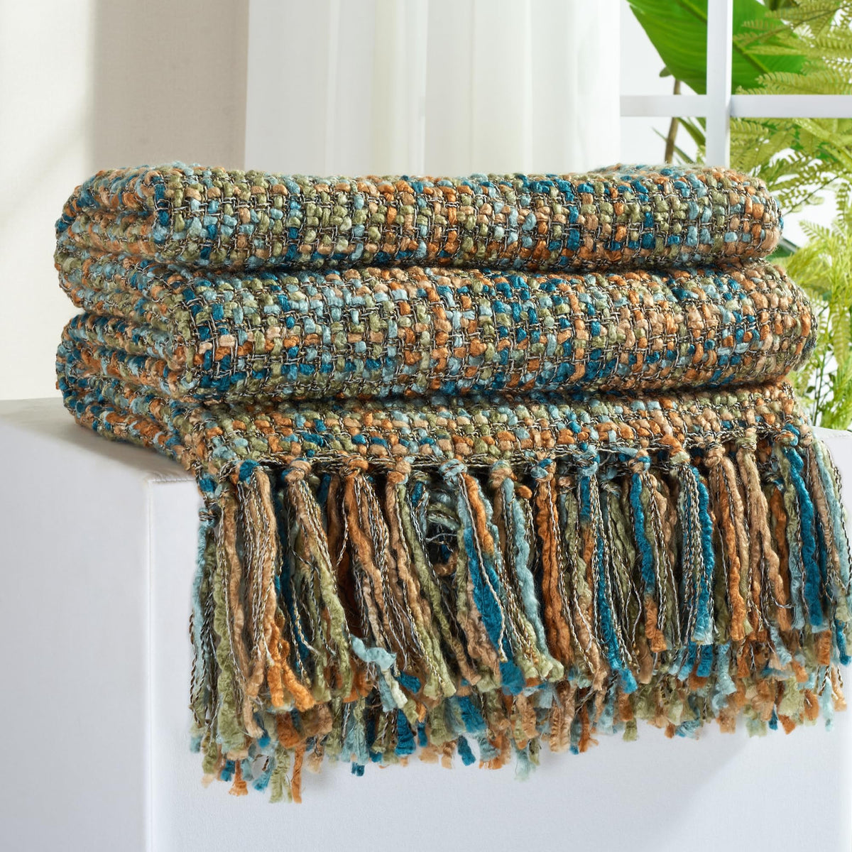 Multi-Color Cable Woven Throw Blanket for Couch - 50"X60"