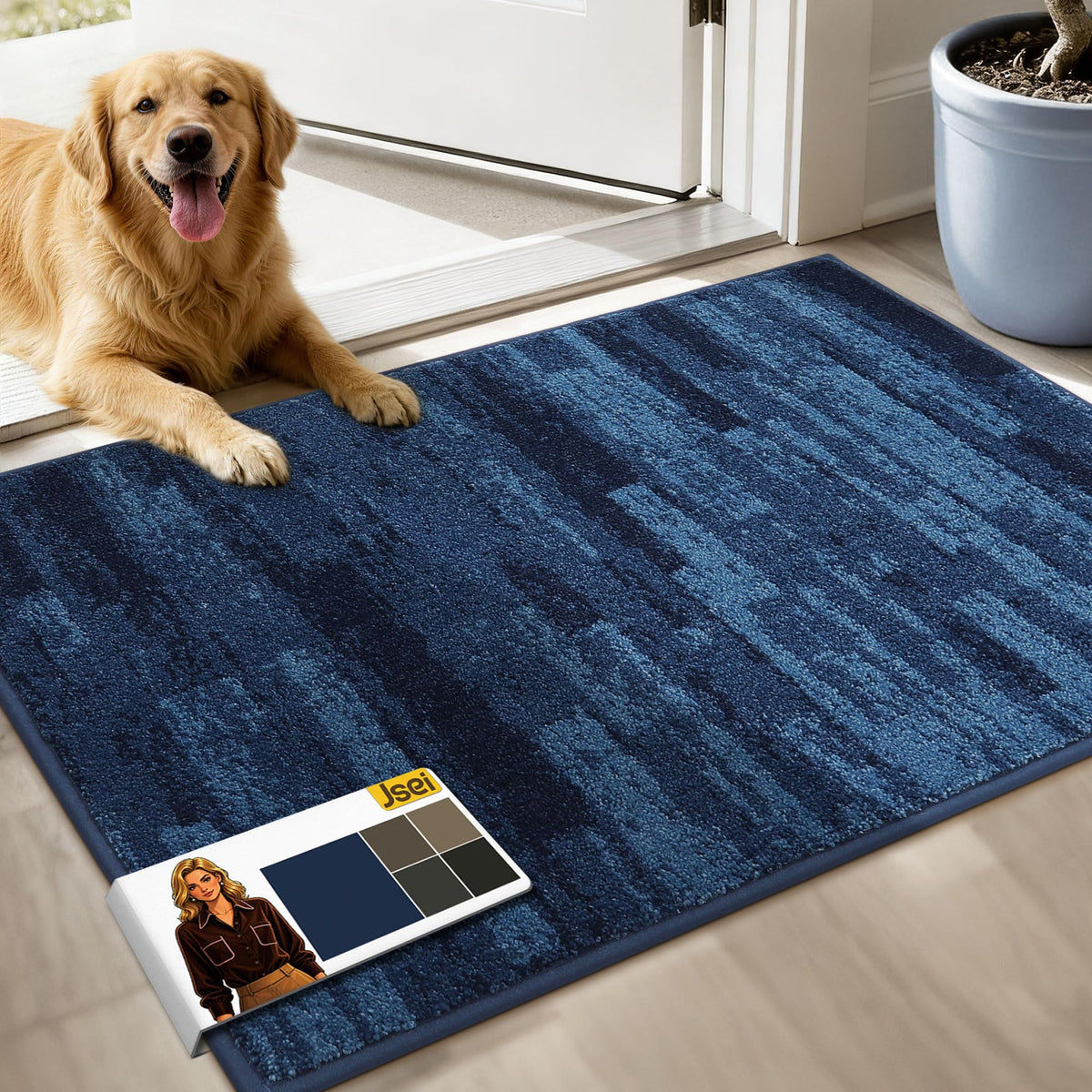 JSEI Dirt Trapper Door Mat 24"x36", Non-Slip Doormat, Blue