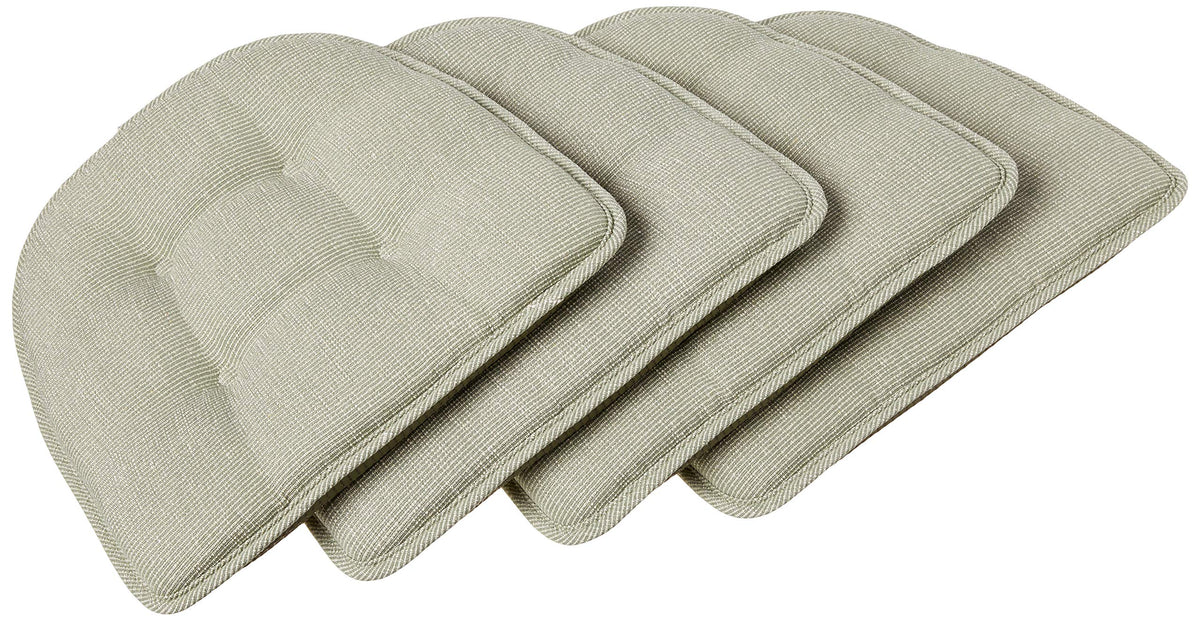 Klear Vu Omega Non-Slip Chair Cushions, Assembled in USA, U-Shaped Skid-Proof Seat Pads for Dining Room, Kitchen, Office, 15"x16" 4 Pack Slub Natural 4 Count
