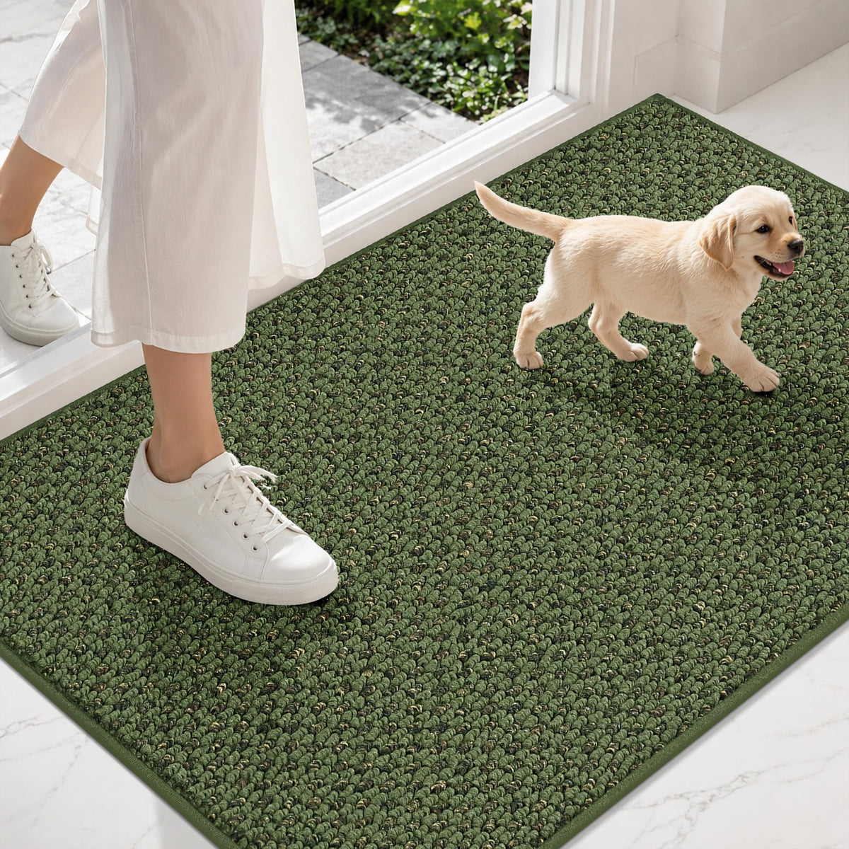 COSY HOMEER Door Mat Non-Slip Entryway Rugs Dirt Trapper, 17"x30", Beige