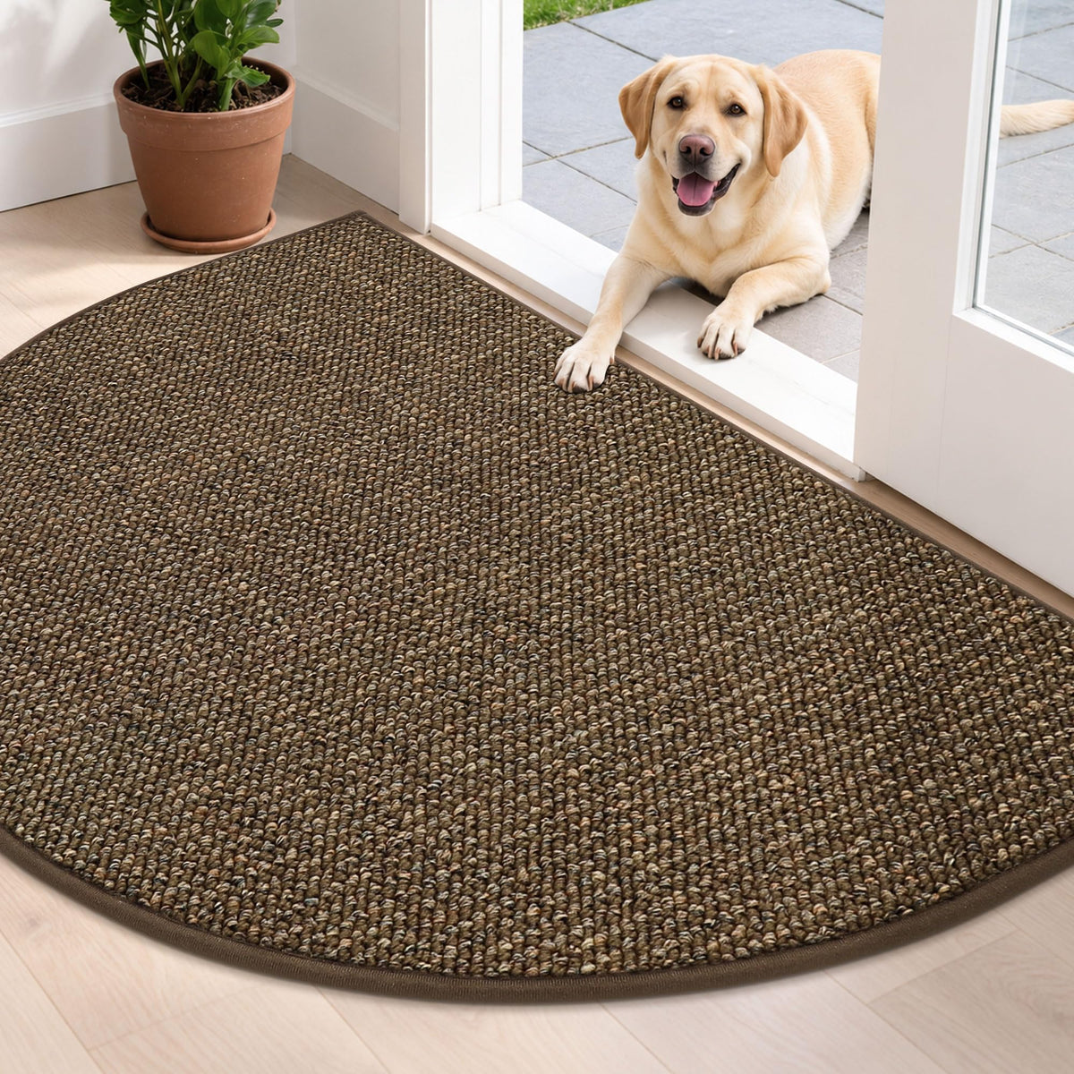 BEQHAUSE Dirt Trapper Door Mat 17" x 30" Half Circle Non Slip Rugs, Taupe