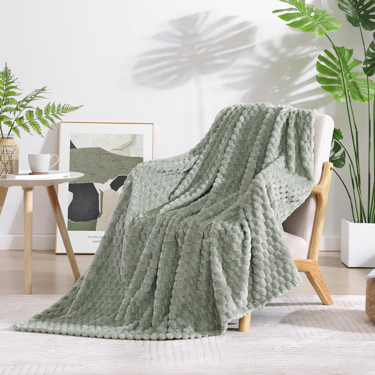 Monbix Throw Blanket for Couch-Room Decor Fuzzy Fleece Flannel Bed Blankets