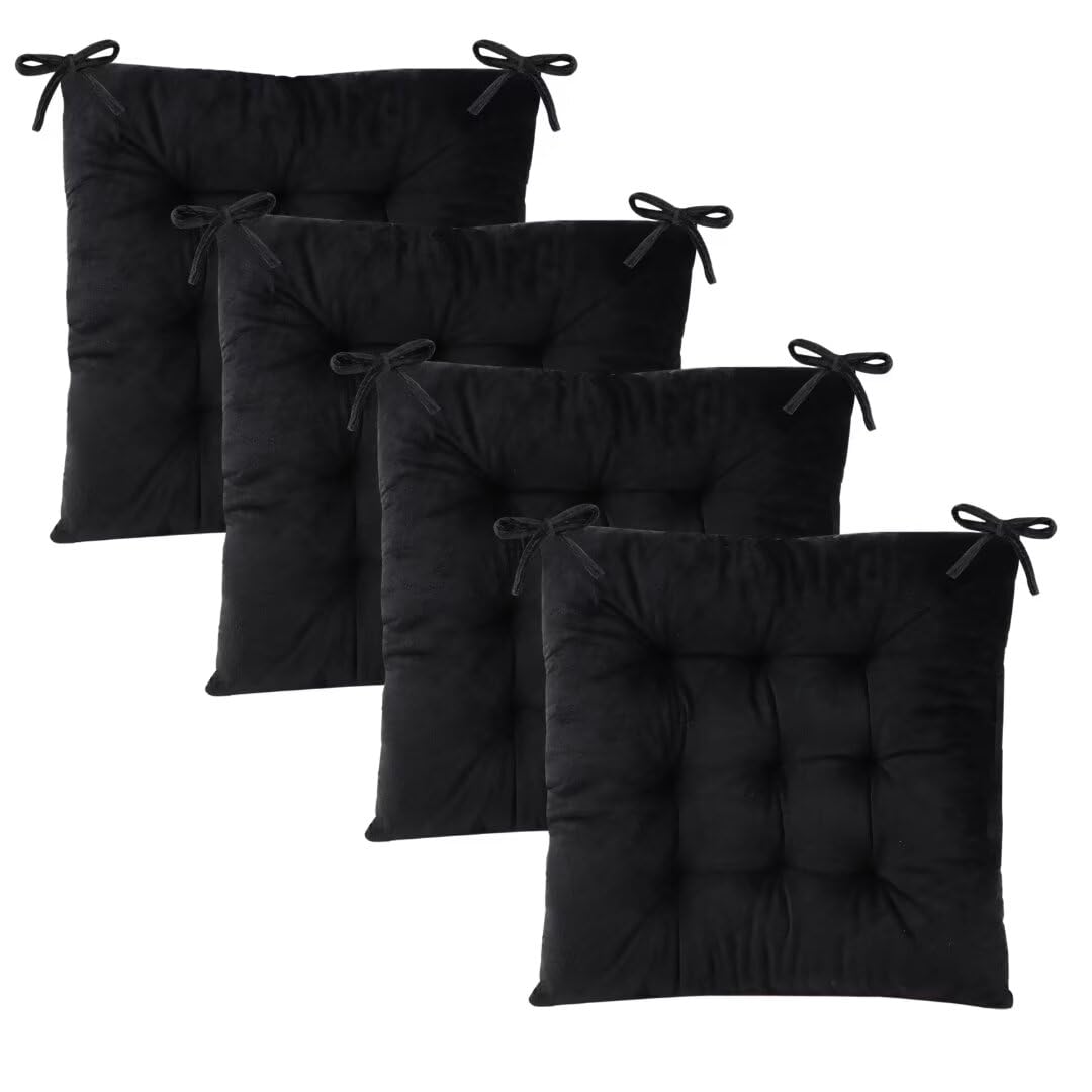 2 Pack Square Seat Cushion Chair Pads for Kitchen Dining Chairs, Soft Comfort Velvet Chair Mat Pillow Cushions with Ties for Office Desk Living Room Tatami 15.5", Ivory
