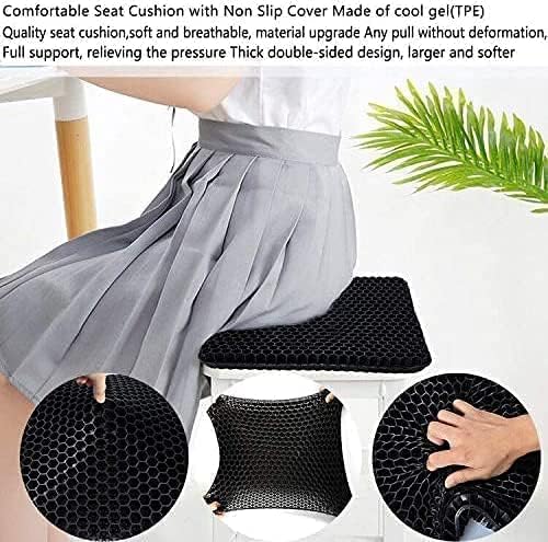 Gel Seat Cushion, for Long Sitting -Double Thick Gel Seat Cushion Breathable Honeycomb Chair Cushion with Non-Slip Cover for Office Chair Car, Wheelchair, Long Trips,Relief Sciatica Pain