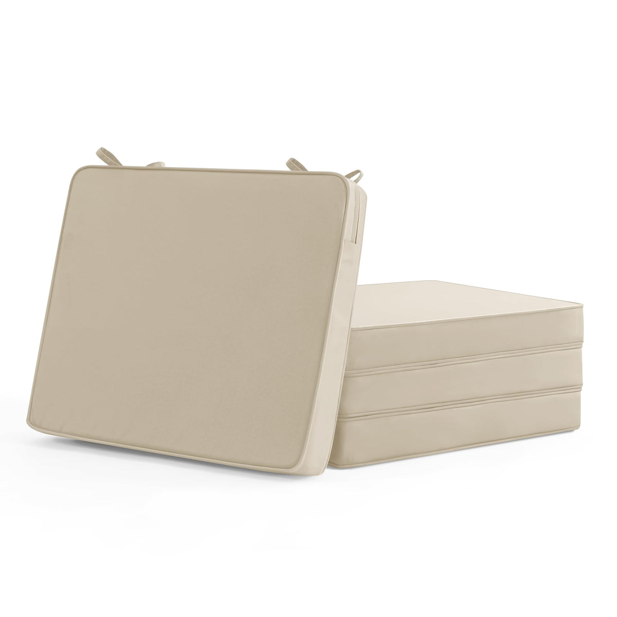 Summsun Outdoor Chair Cushions Set of 4: Water Resistant Seat Cushion for Patio Furniture - 18.5 x 16 x 2 Inch Chair Pads with Ties and Hidden Zipper - Patio Chair Cushion Replacement, Beige