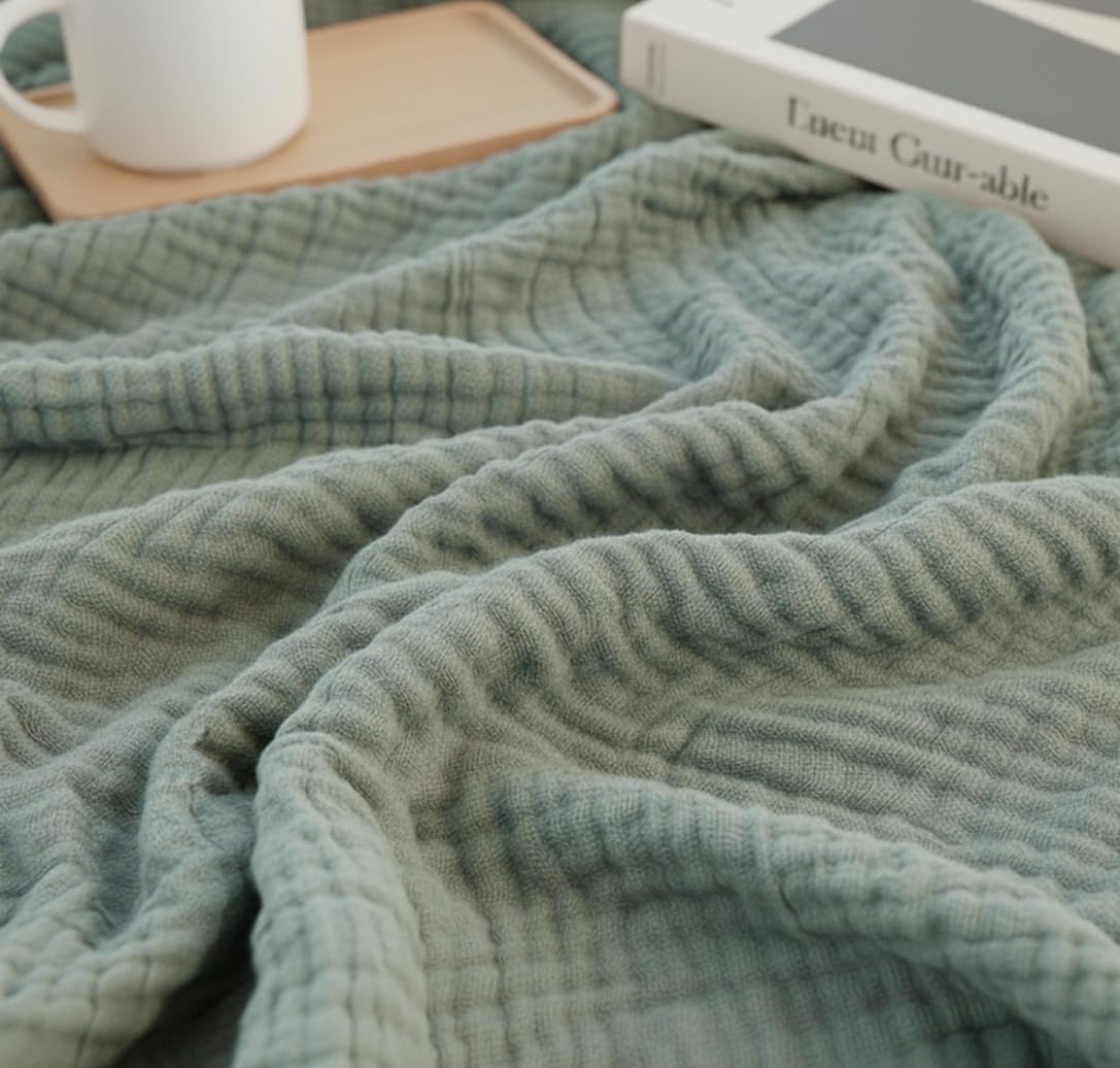 KyraHome 100% Organic Cotton Throw Muslin Blanket, 50"x60", Oatmeal Khaki