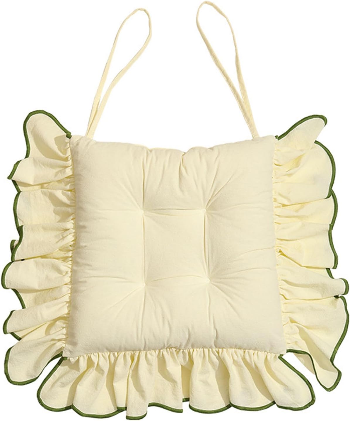 Cotton Ruffles Chair Cushion for Dining Chairs Soft Comfortable Chair Pads with Ties Farmhouse Country Seat Cushion for Kitchen Chairs Office Chairs (Green,16"x16")
