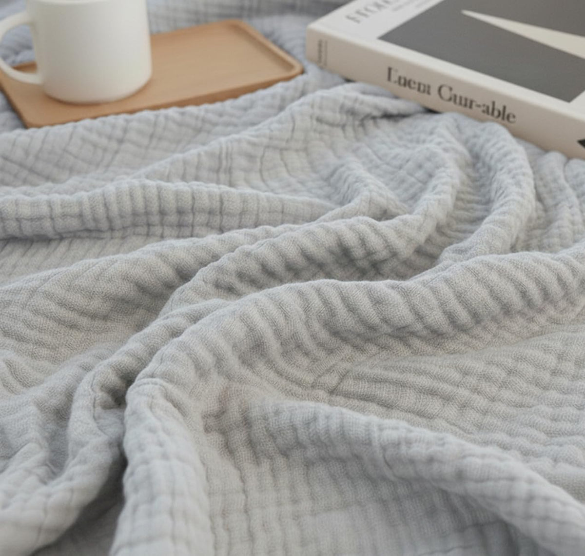 KyraHome 100% Organic Cotton Throw Muslin Blanket, 50"x60", Oatmeal Khaki