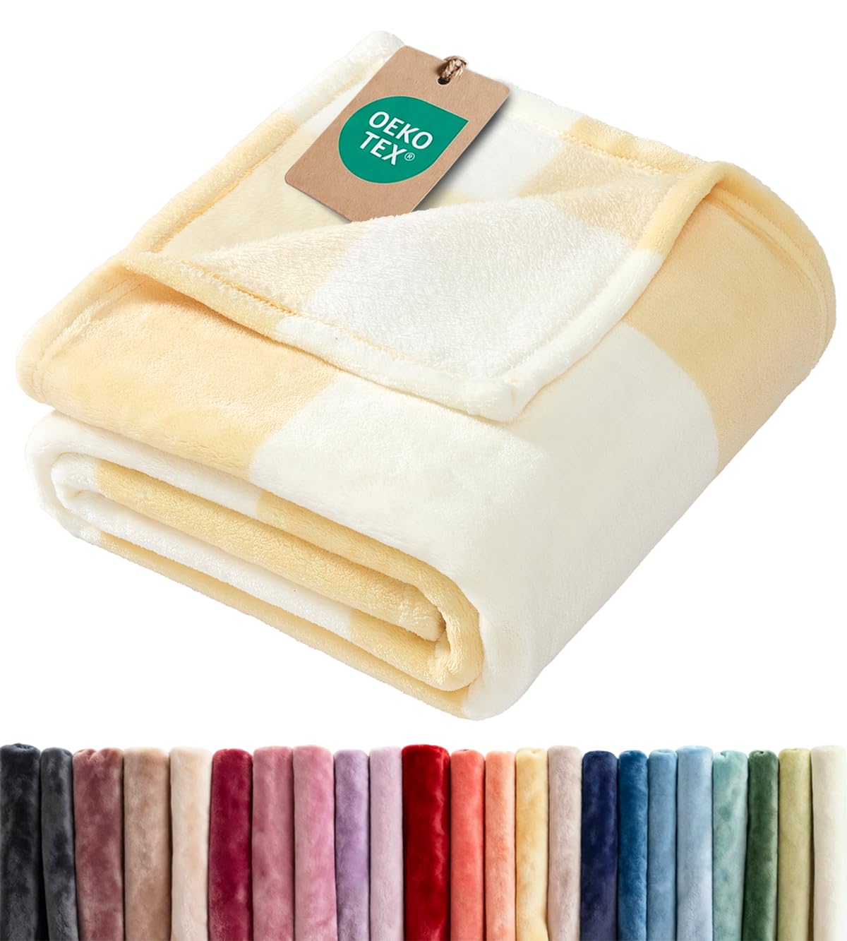 Fleece Blanket Throw Size - Ultra-Soft Warm Flannel Fleece Blanket - Cream