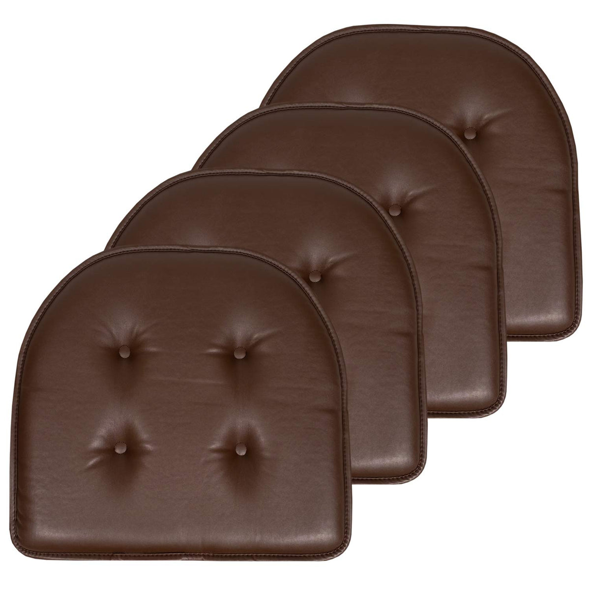 Sweet Home Collection Chair Cushion Memory Foam Pads Tufted Slip Non Skid Rubber Back U-Shaped 17" x 16" Seat Cover, 4 Count (Pack of 1), Army Green