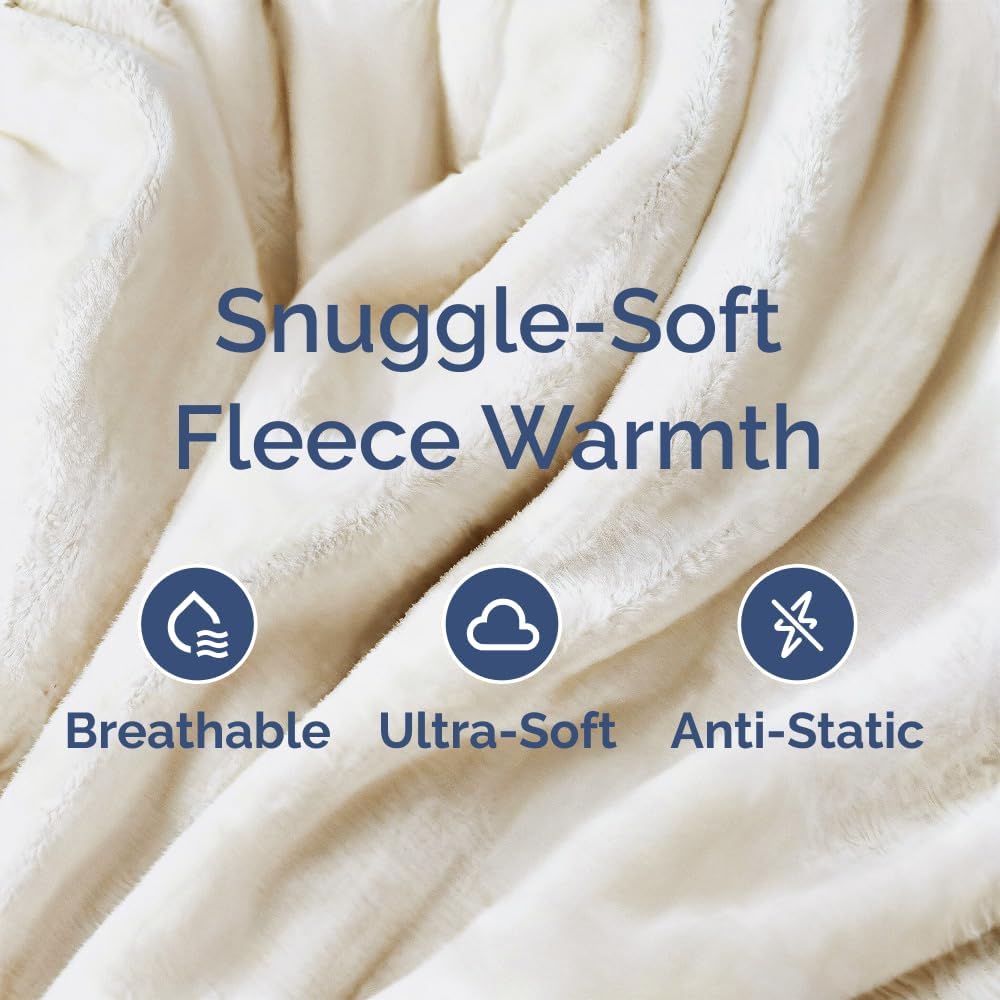 Fleece Blanket Throw Size - Ultra-Soft Warm Flannel Fleece Blanket - Cream