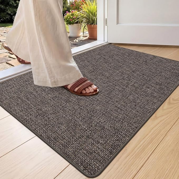 Color&Geometry Ultra-Thin Indoor Door Mat Entrance, 17"x30" Heather Khaki