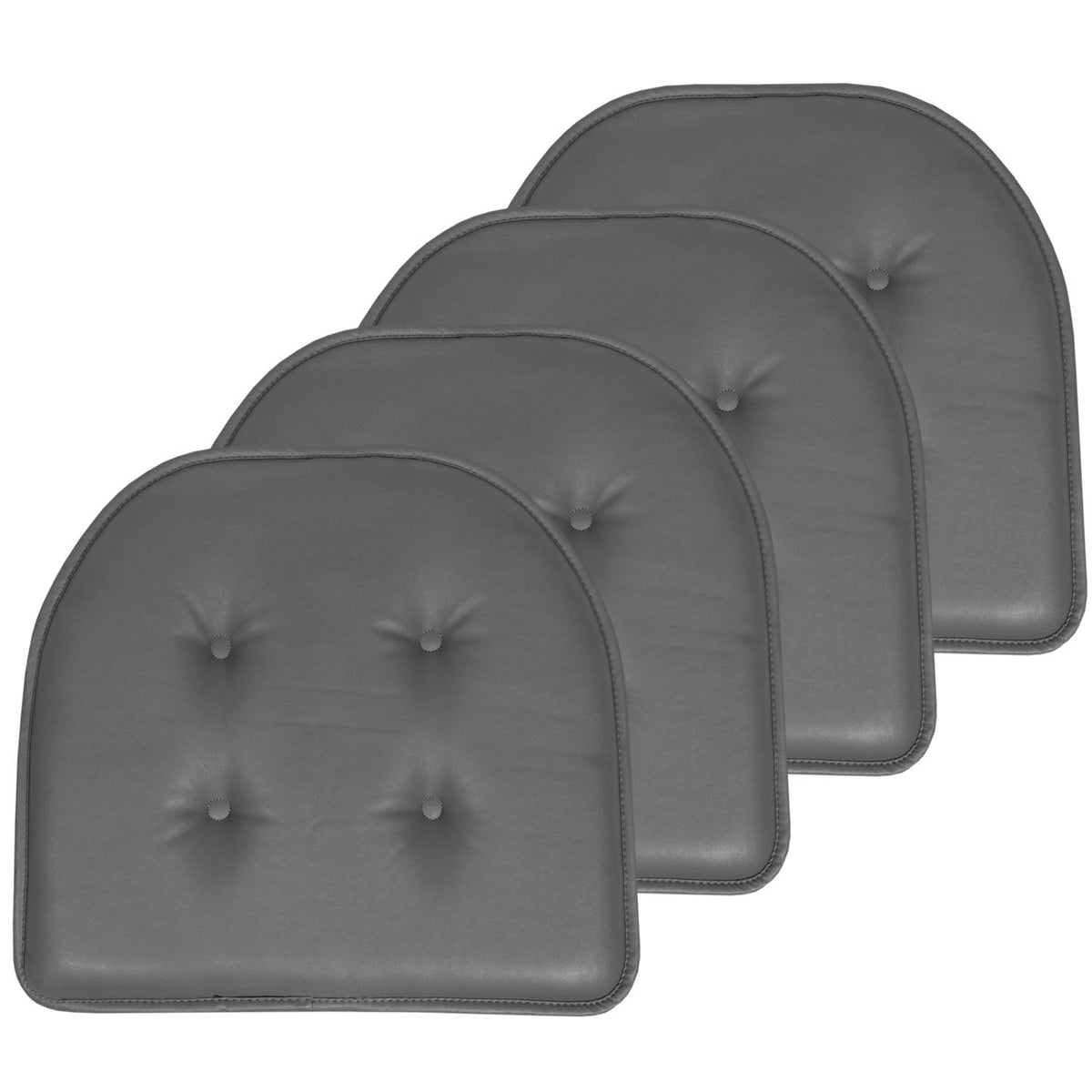 Sweet Home Collection Chair Cushion Memory Foam Pads Tufted Slip Non Skid Rubber Back U-Shaped 17" x 16" Seat Cover, 4 Count (Pack of 1), Army Green
