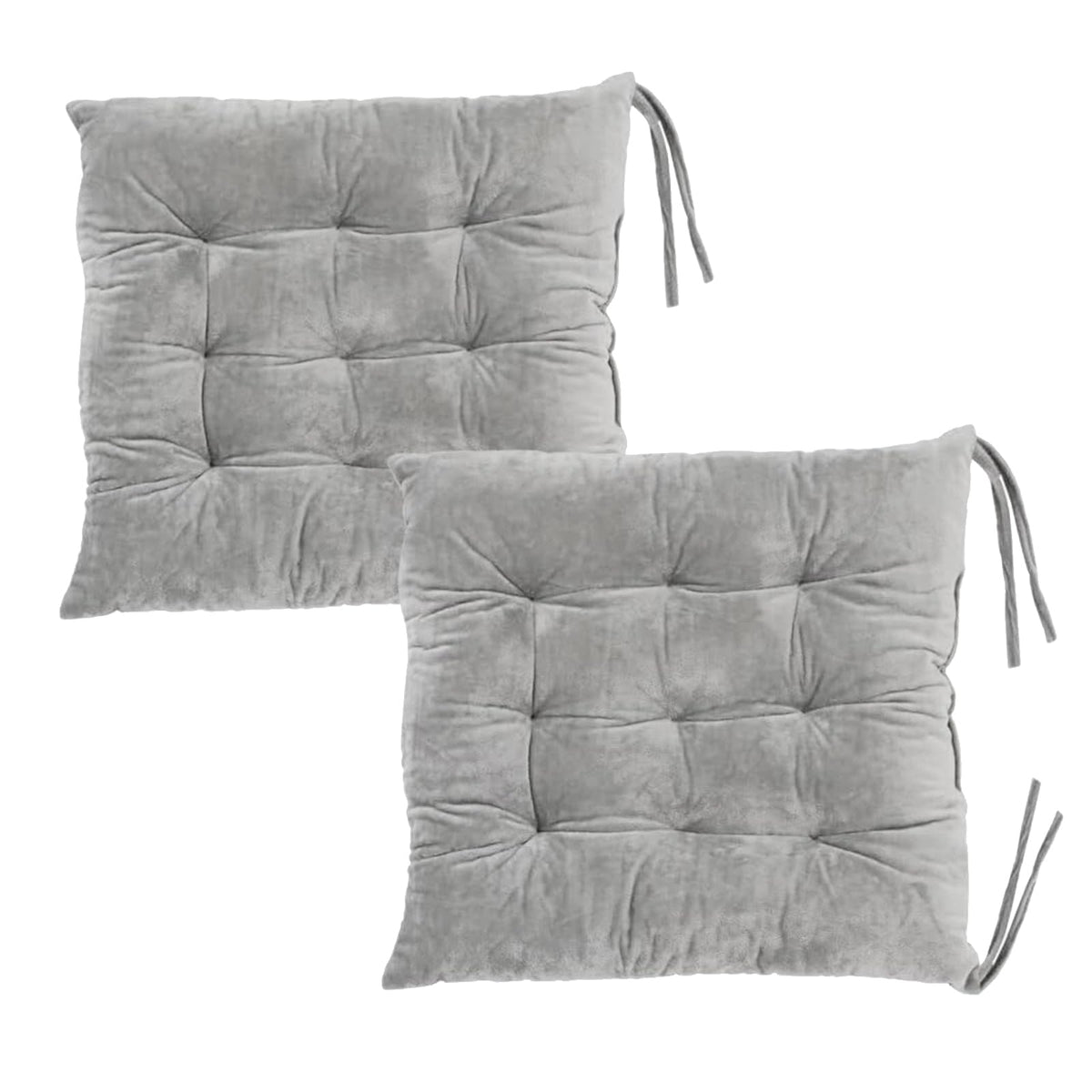 2 Pack Square Seat Cushion Chair Pads for Kitchen Dining Chairs, Soft Comfort Velvet Chair Mat Pillow Cushions with Ties for Office Desk Living Room Tatami 15.5", Ivory