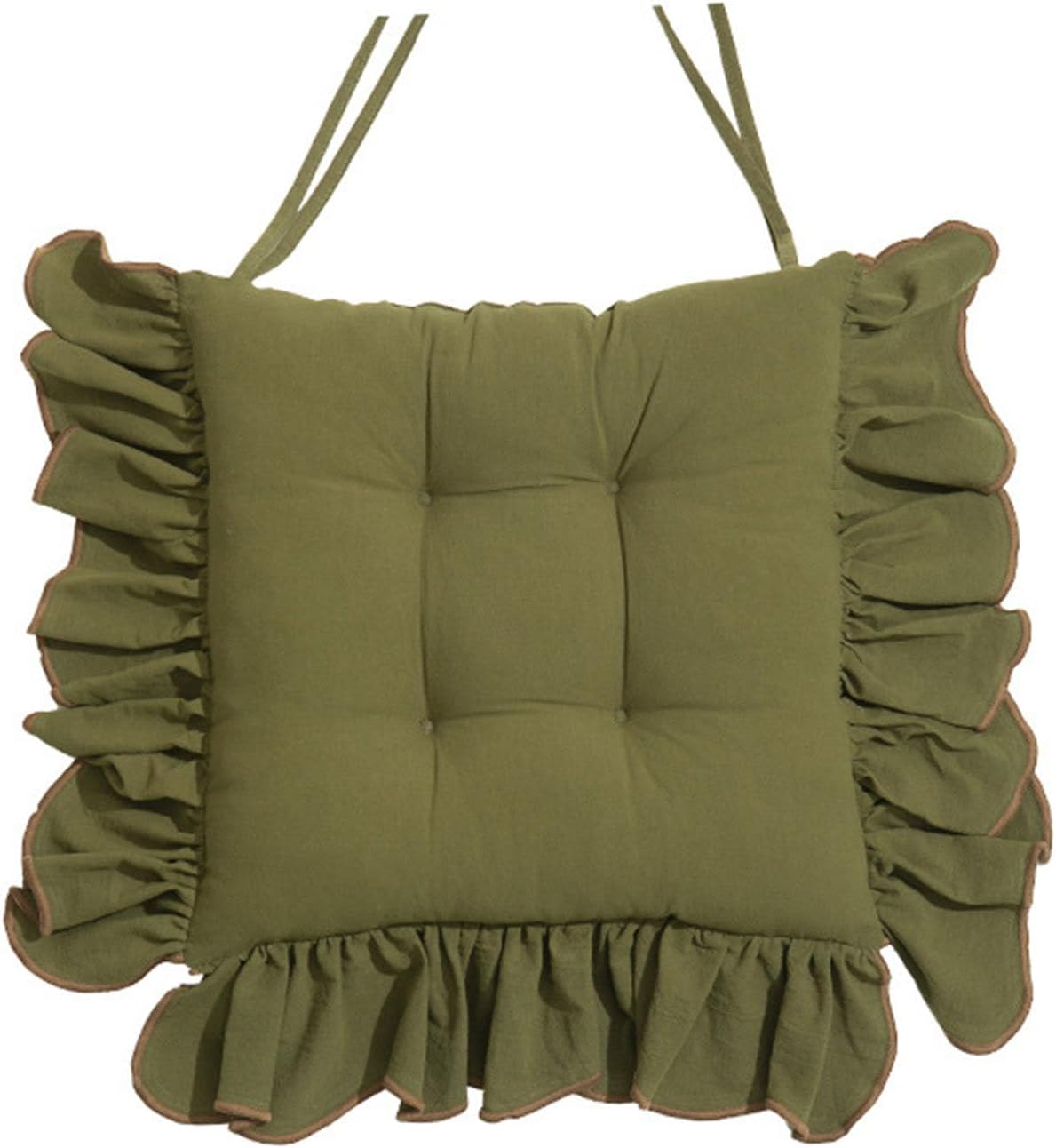 Cotton Ruffles Chair Cushion for Dining Chairs Soft Comfortable Chair Pads with Ties Farmhouse Country Seat Cushion for Kitchen Chairs Office Chairs (Green,16"x16")