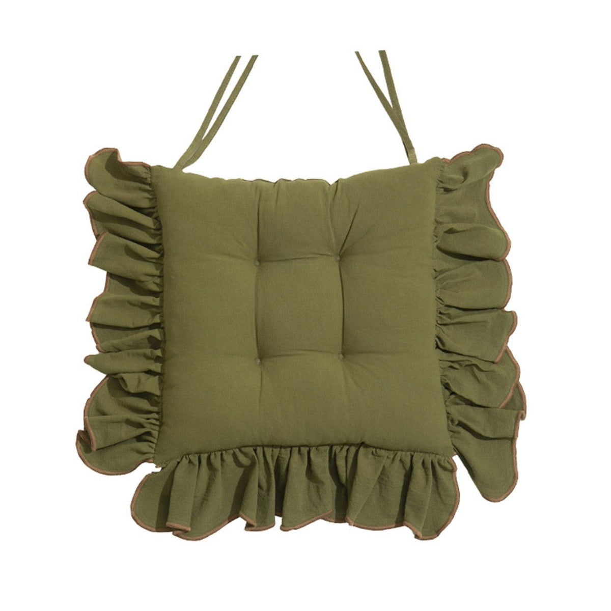 Cotton Ruffles Chair Cushion for Dining Chairs Soft Comfortable Chair Pads with Ties Farmhouse Country Seat Cushion for Kitchen Chairs Office Chairs (Green,16"x16")