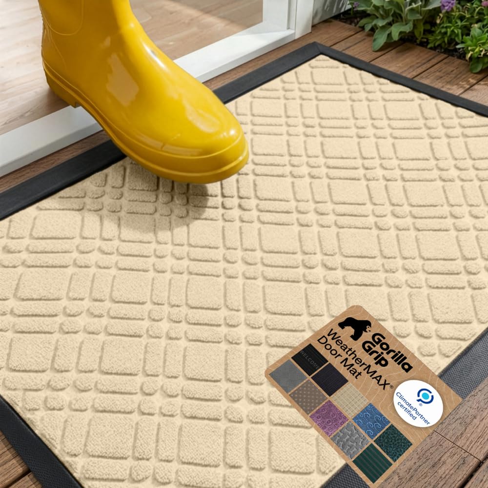GORILLA GRIP WeatherMAX Door Mat, Indoor and Outdoor Use, Gray Diamond