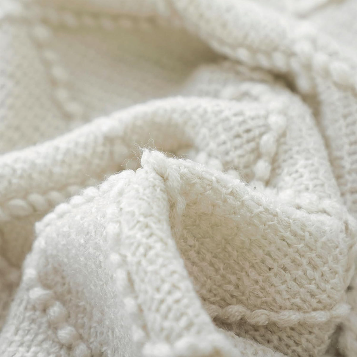 BOURINA Beige Throw Blanket 50x60 Inch Boho Knitted Soft Throw Sofa Blanket