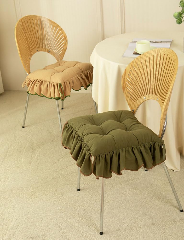 Cotton Ruffles Chair Cushion for Dining Chairs Soft Comfortable Chair Pads with Ties Farmhouse Country Seat Cushion for Kitchen Chairs Office Chairs (Green,16"x16")