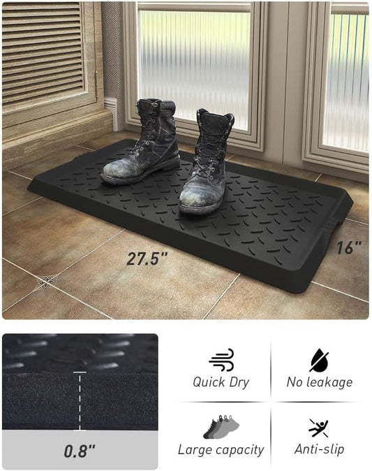 SUPENUIN Boot-Tray Heavy Duty Rubber Mat with Lip Waterproof Shoe Mat Tray for Entryway Indoor Outdoor Multi Use Catch All Trays Entryway Shoe Storage 16x27.5 Inches