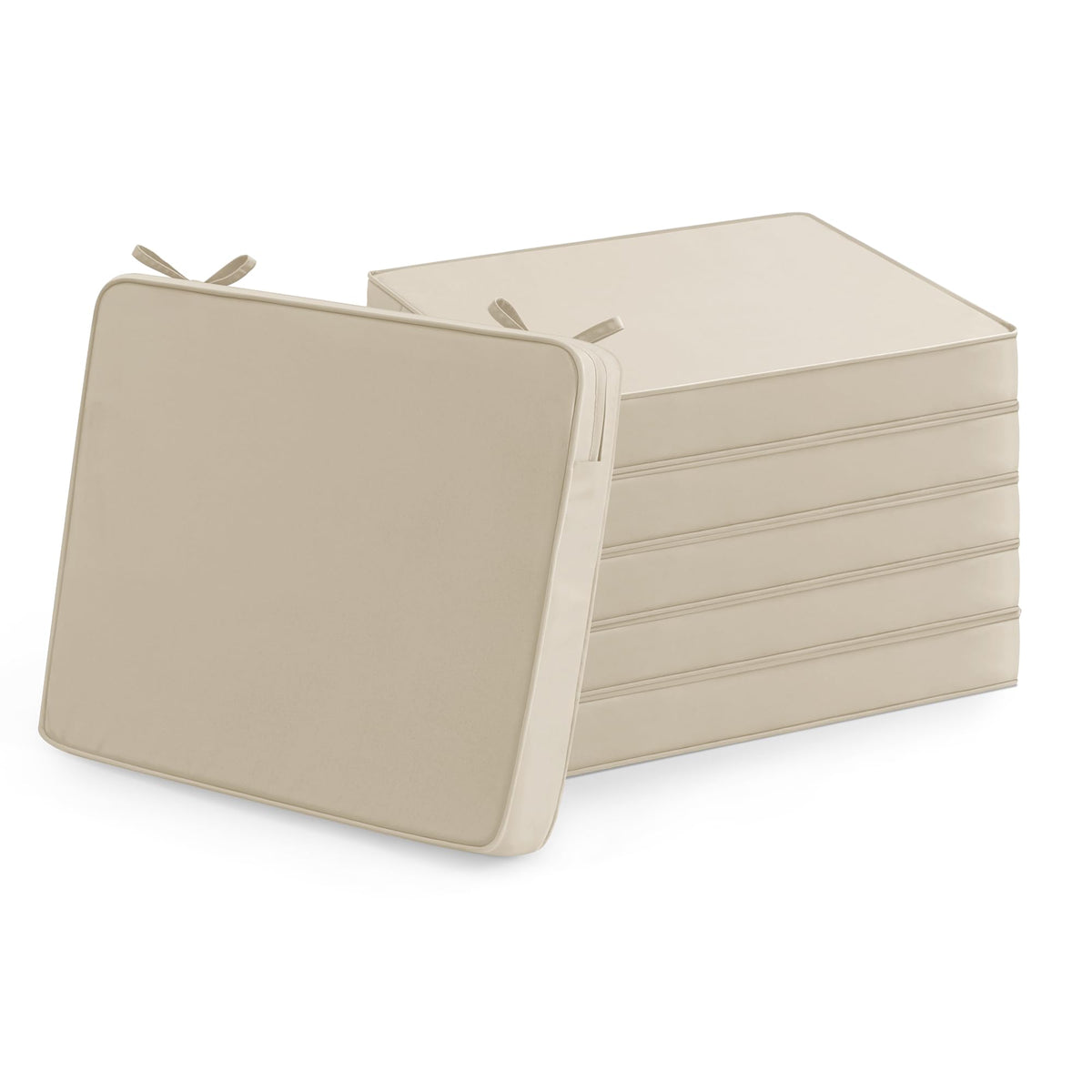 Summsun Outdoor Chair Cushions Set of 4: Water Resistant Seat Cushion for Patio Furniture - 18.5 x 16 x 2 Inch Chair Pads with Ties and Hidden Zipper - Patio Chair Cushion Replacement, Beige