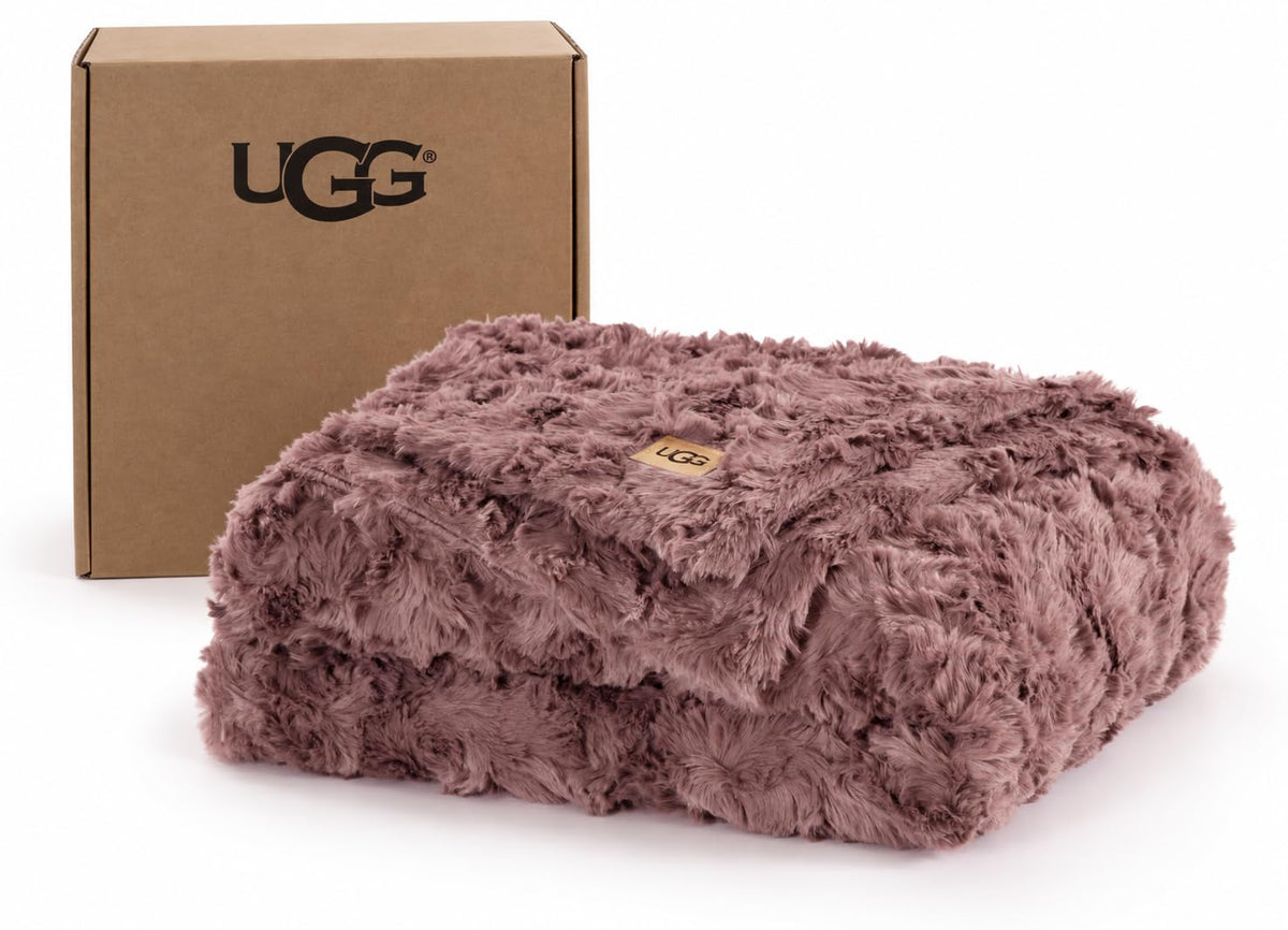 UGG Adalee Throw Blanket for Sofa, Faux Fur Blanket, 50" x 70", Seal Grey