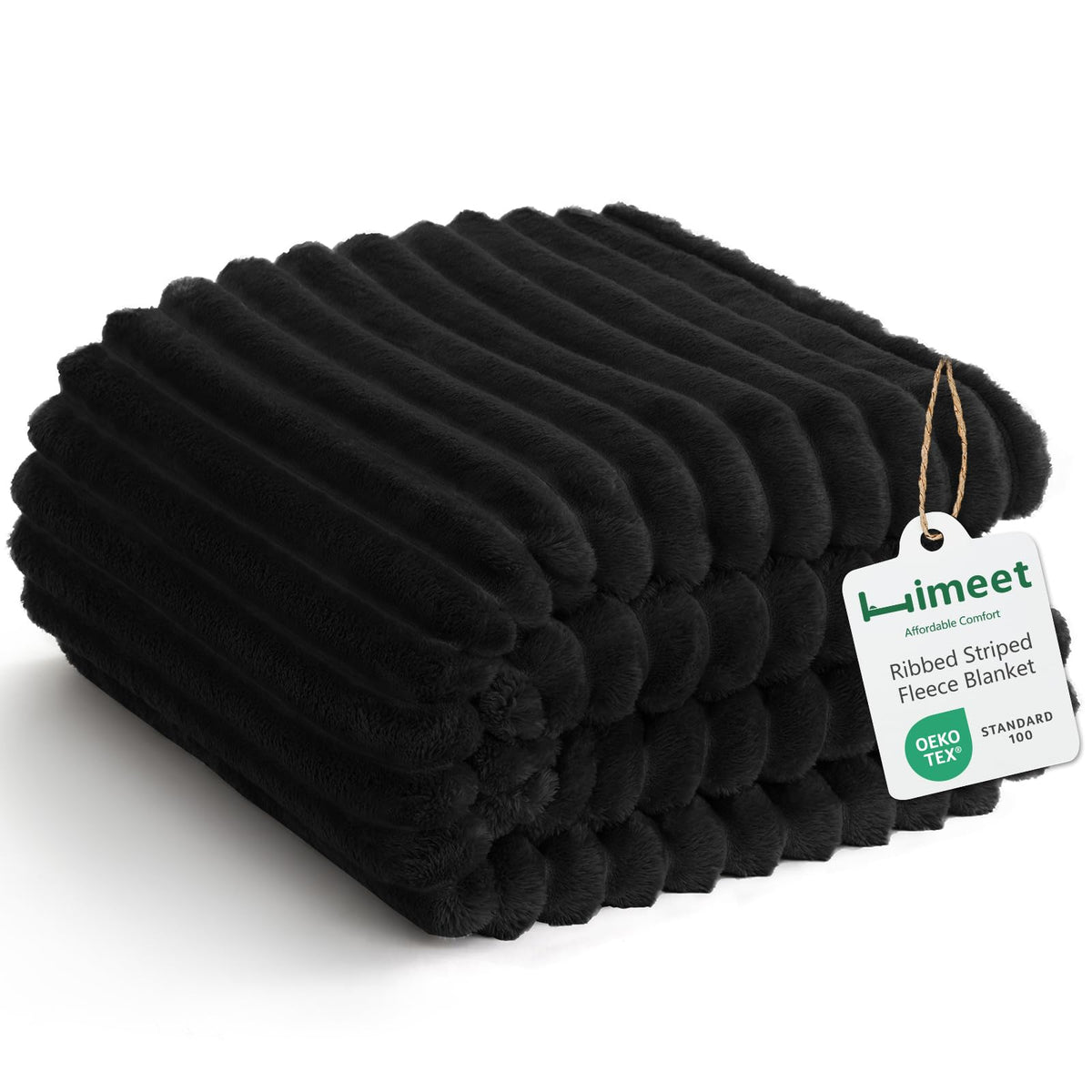 HIMEET Black Throw Blanket for Couch, 300GSM Ribbed Fleece, 50 x 60 Inches