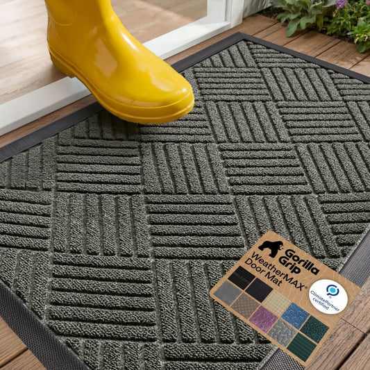 GORILLA GRIP WeatherMAX Door Mat, Indoor and Outdoor Use, Gray Diamond