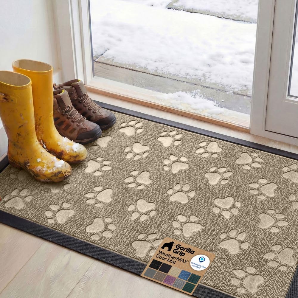 GORILLA GRIP WeatherMAX Door Mat, Indoor and Outdoor Use, Gray Diamond