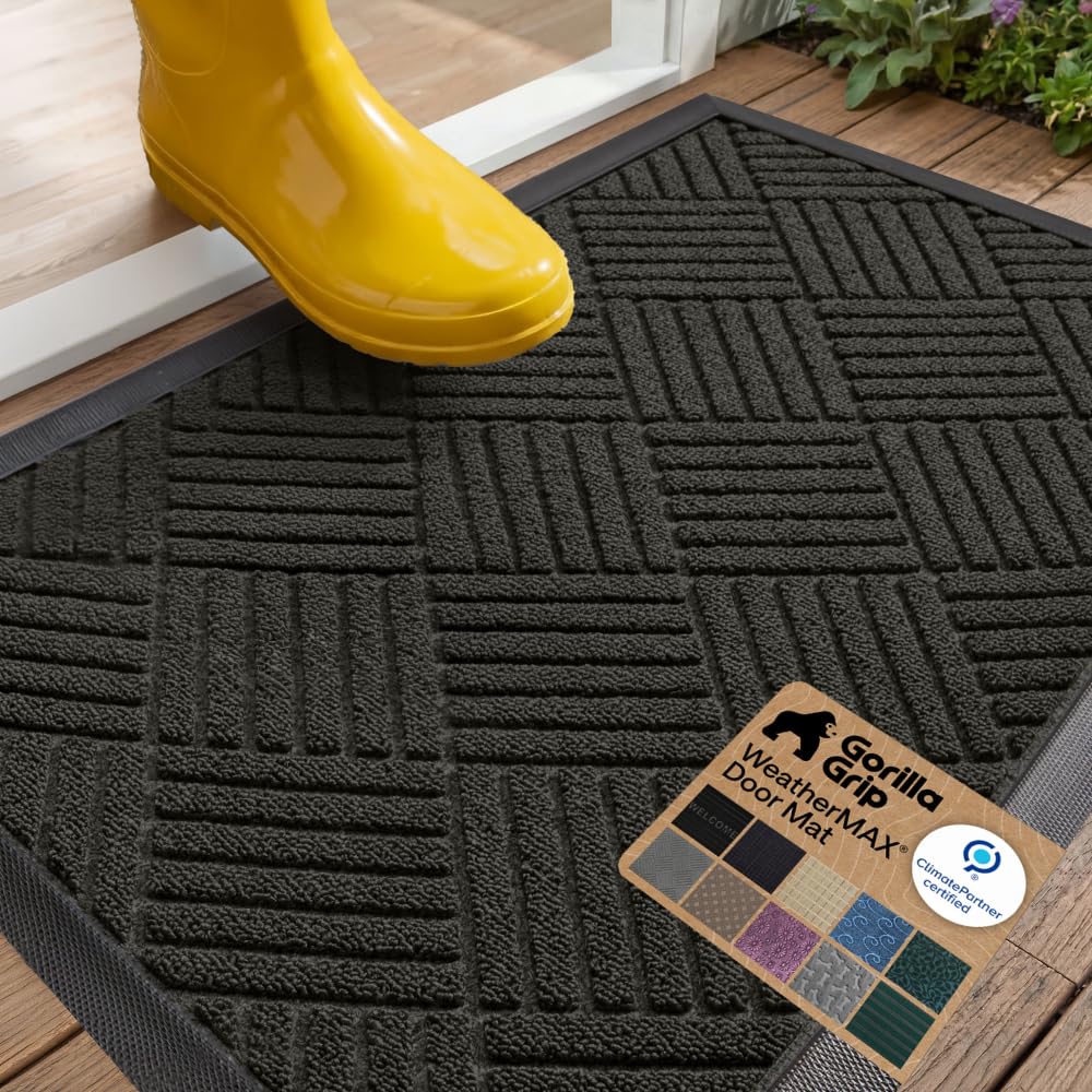 GORILLA GRIP WeatherMAX Door Mat, Indoor and Outdoor Use, Gray Diamond