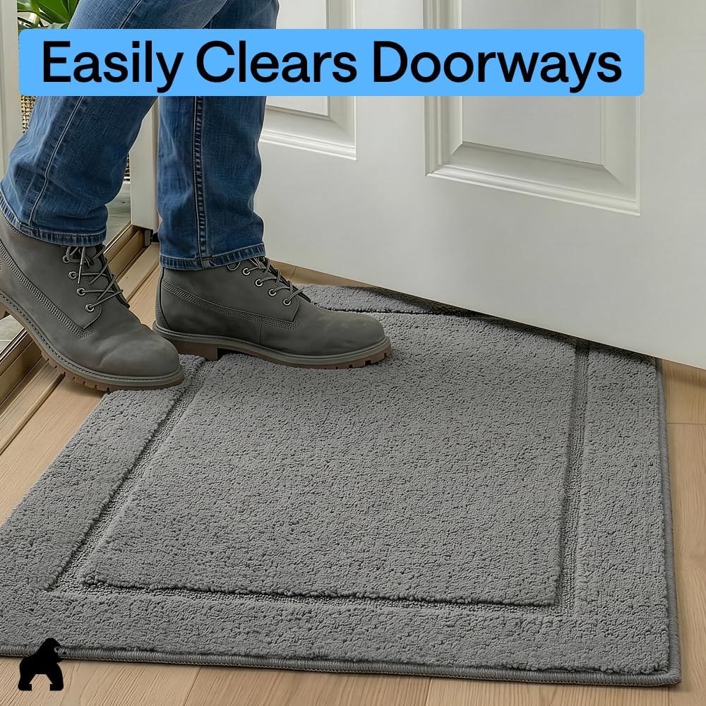 GORILLA GRIP Indoor Door Mat, Rubber Backing Entry Rug 29x17, Gray