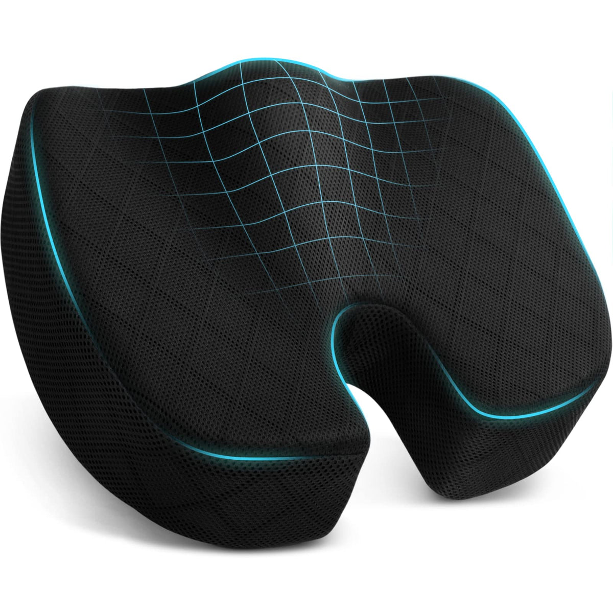 TushGuard Seat Cushion, Memory Foam Office Chair Cushion - Black, Large
