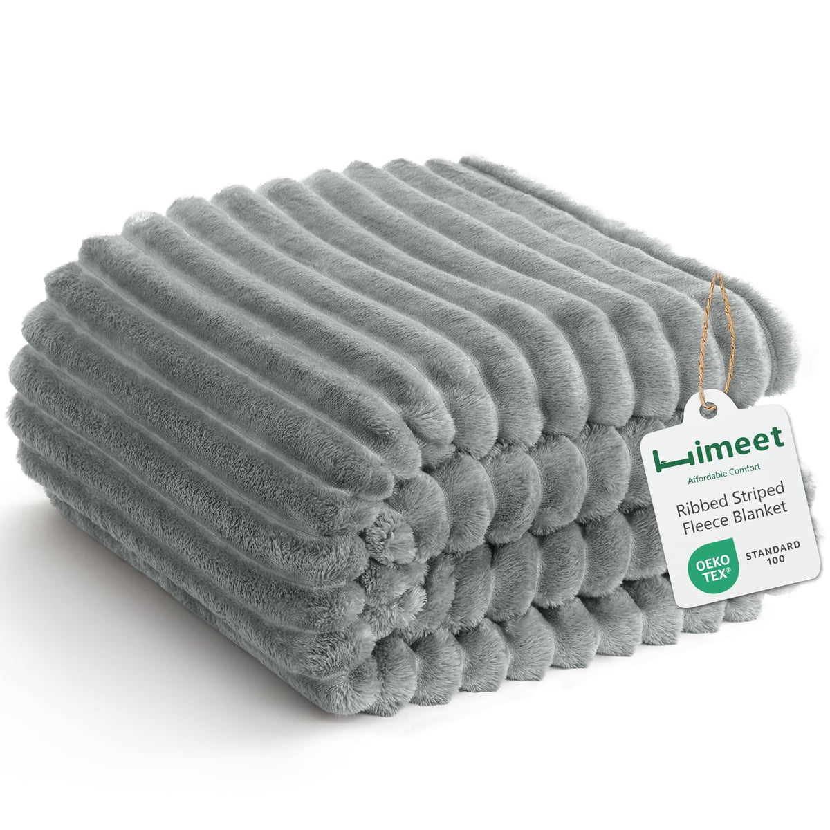 HIMEET Black Throw Blanket for Couch, 300GSM Ribbed Fleece, 50 x 60 Inches