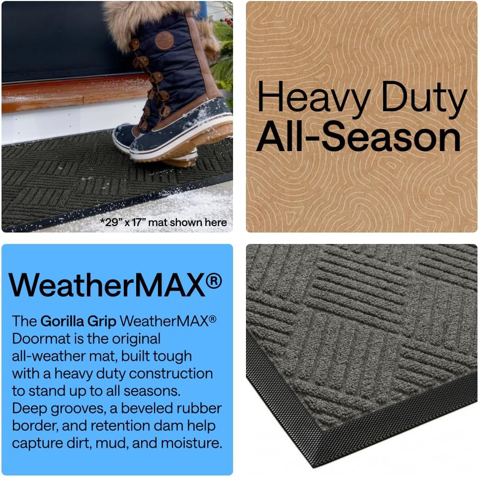 GORILLA GRIP WeatherMAX Door Mat, Indoor and Outdoor Use, Gray Diamond