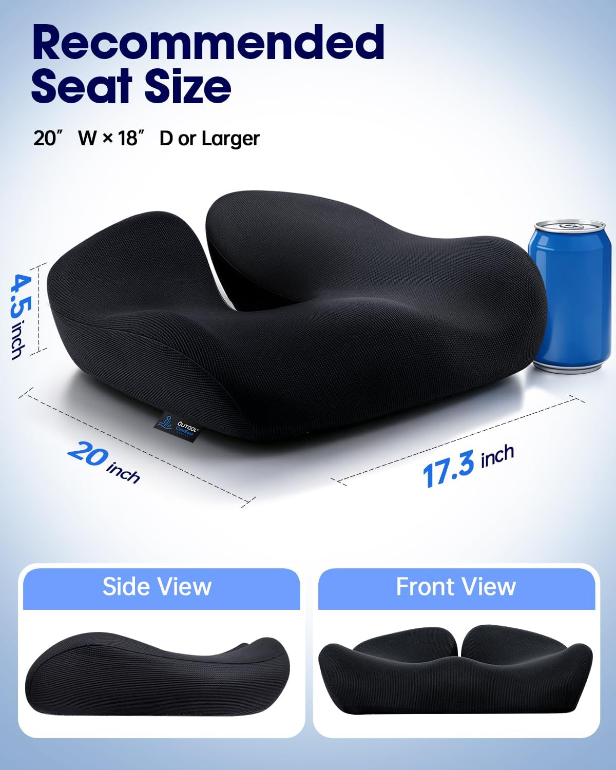 QUTOOL Large Seat Cushion for Office Chair,Pressure Relief & Long Sitting Support,Ergonomic Firm Support Memory Foam with U Cutout, Breathable Chair Cushion for Desk Home Office Work,Non-Slip,Black