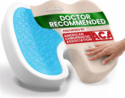 ComfiLife Doctor Recommended Seat Cushion - Premium Gel & Memory Foam Office Chair, Car Seat, Lifting Cushion - Chair Cushions for Back & Sciatica Relief - Seat Cushions for Office & Desk (Beige)