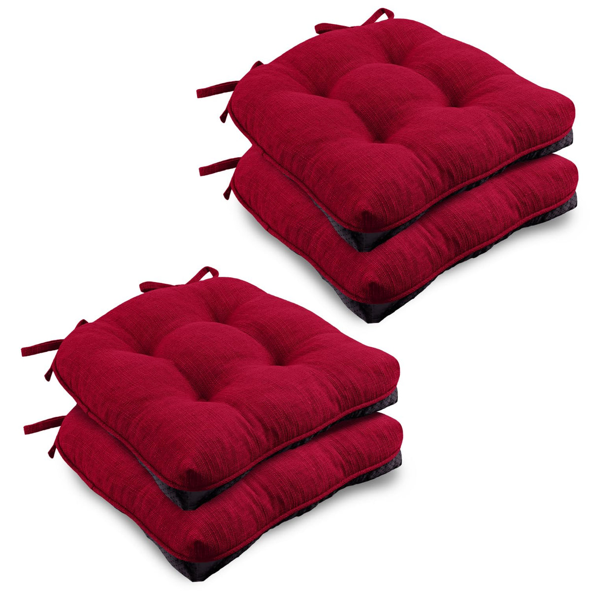 Wellsin Chair Cushions for Dining Chairs, Non-Slip Kitchen Chair Pads with Ties, Tufted Shredded Foam Kitchen Chair Cushions Set of 4, 15.5" X 15.5", Black