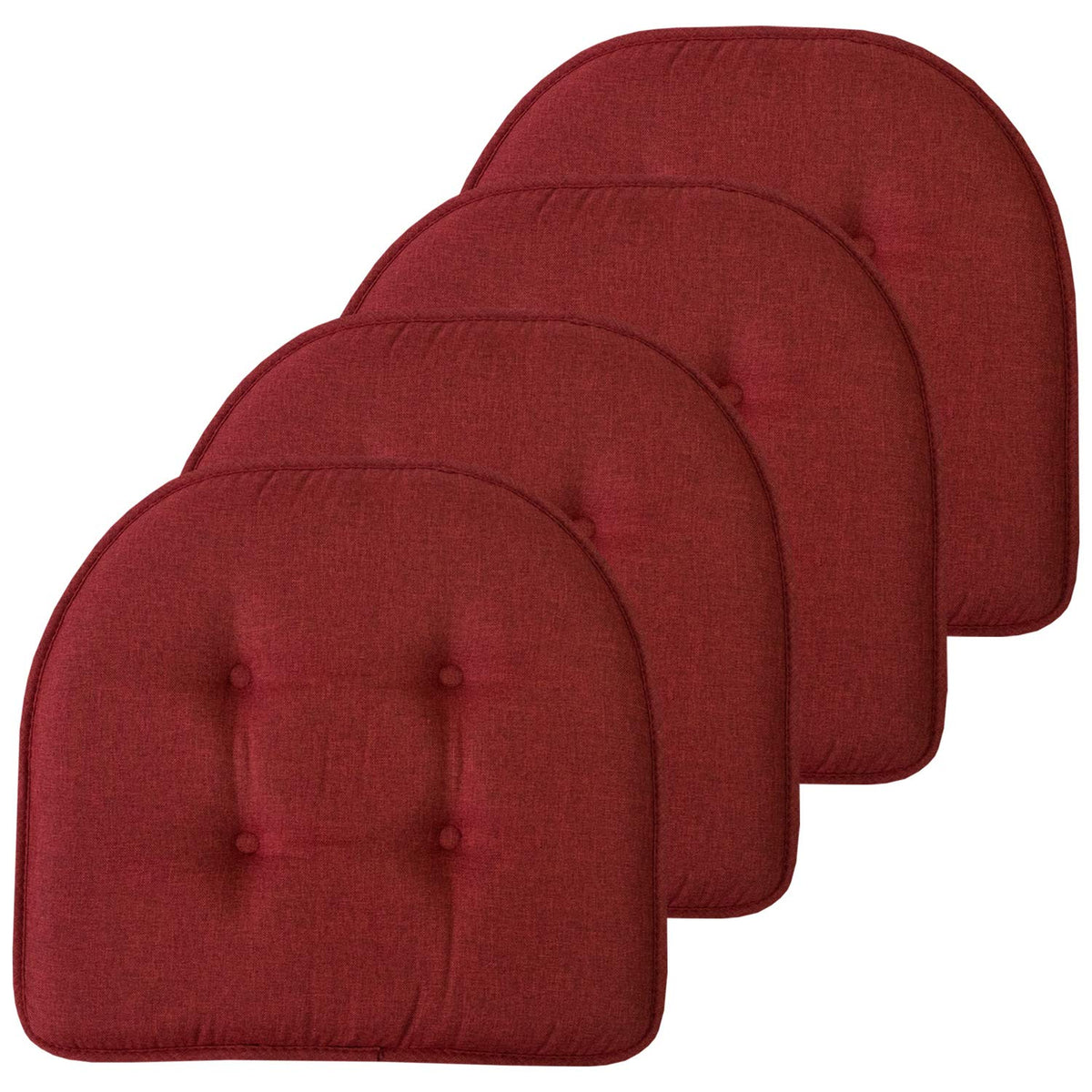 Sweet Home Collection Chair Cushion Memory Foam Pads Tufted Slip Non Skid Rubber Back U-Shaped 17" x 16" Seat Cover, 4 Count (Pack of 1), Army Green