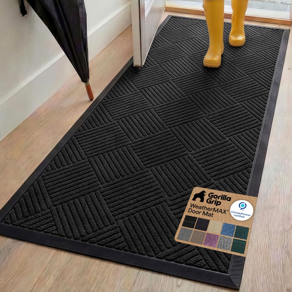 GORILLA GRIP WeatherMAX Door Mat, Indoor and Outdoor Use, Gray Diamond