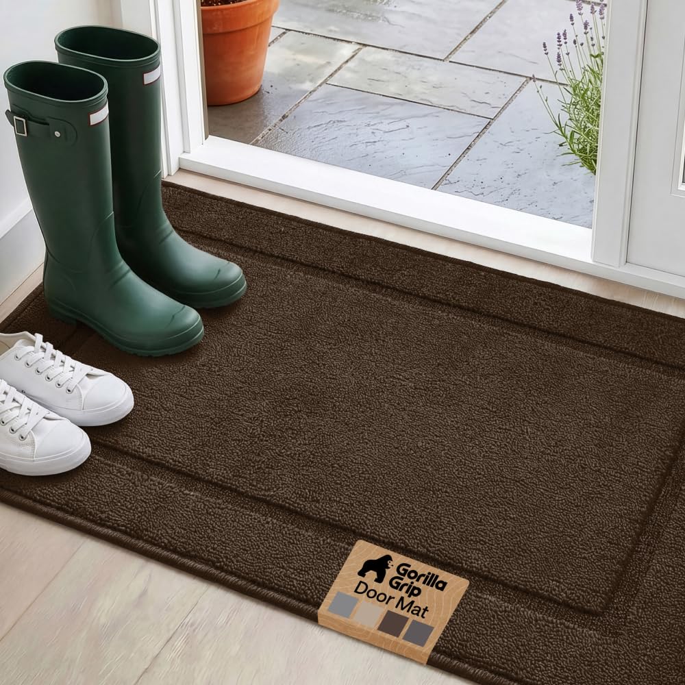 GORILLA GRIP Indoor Door Mat, Rubber Backing Entry Rug 29x17, Gray