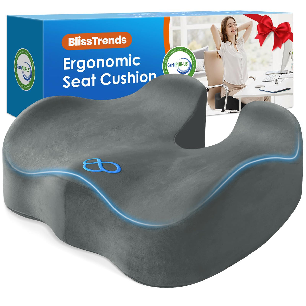 BlissTrends Memory Foam Seat Cushion for Office Chair & Car Seat, Black