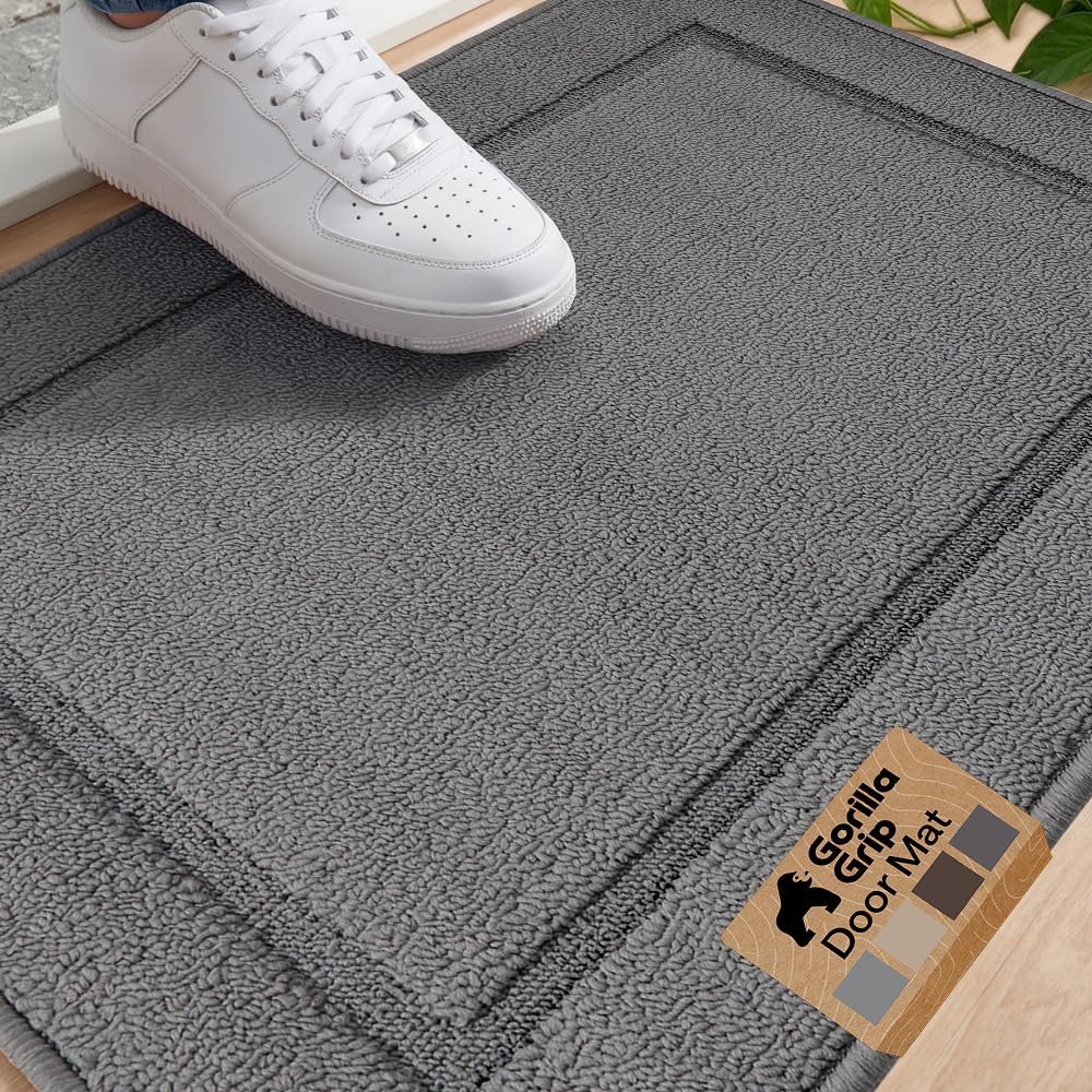 GORILLA GRIP Indoor Door Mat, Rubber Backing Entry Rug 29x17, Gray